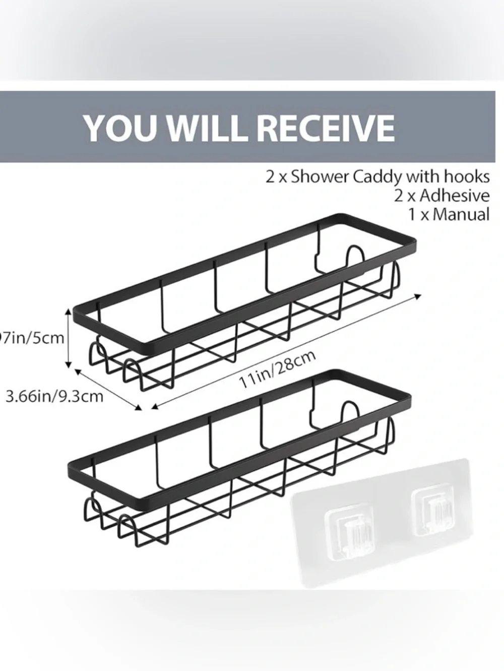 Black Wall-Mounted Bathroom Shower Shelf - Matte Black Organizer NWT